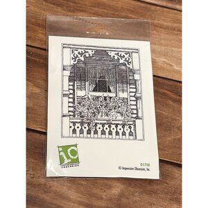 RARE Impression Obsession G1748 WINDOW FLOWER BOX SCENE UNMOUNTED RUBBER STAMP